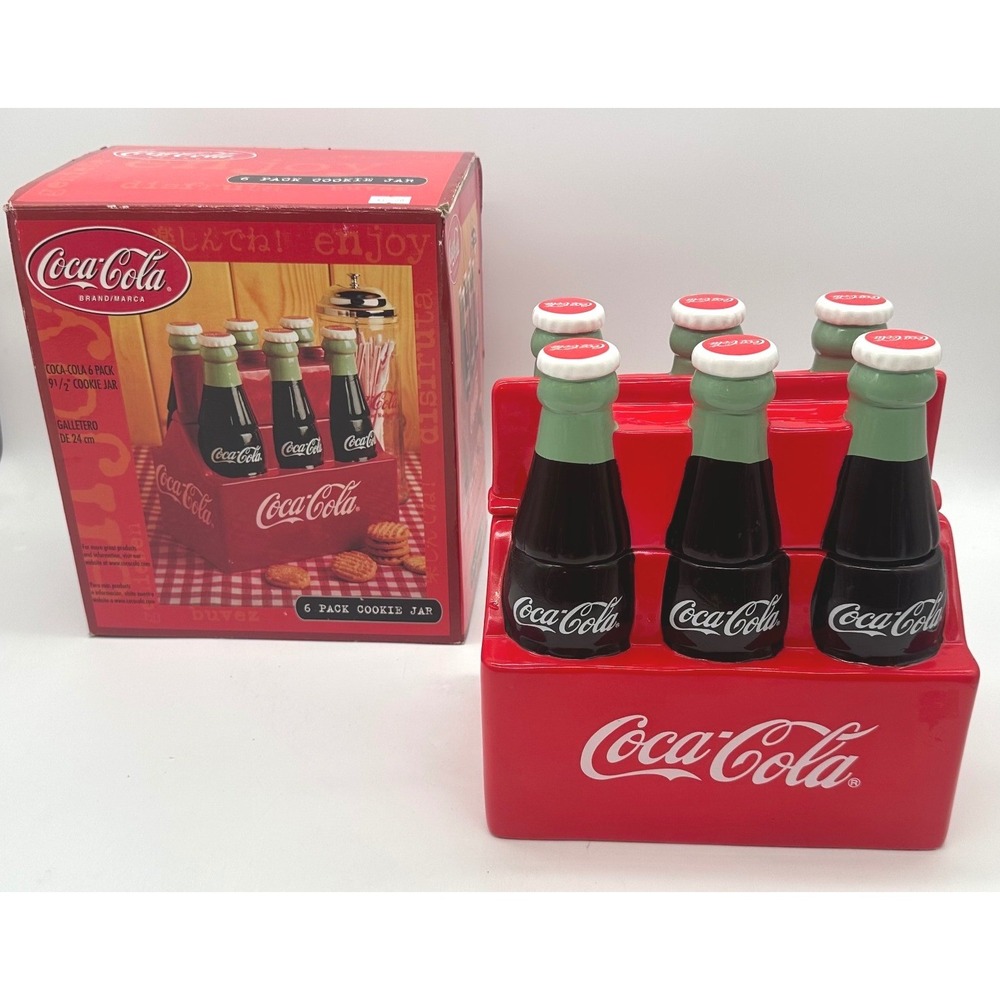 Coca-Cola Gibson Ceramic 6-Pack Bottle Carrier Cookie Jar Red White 2001 Vintage